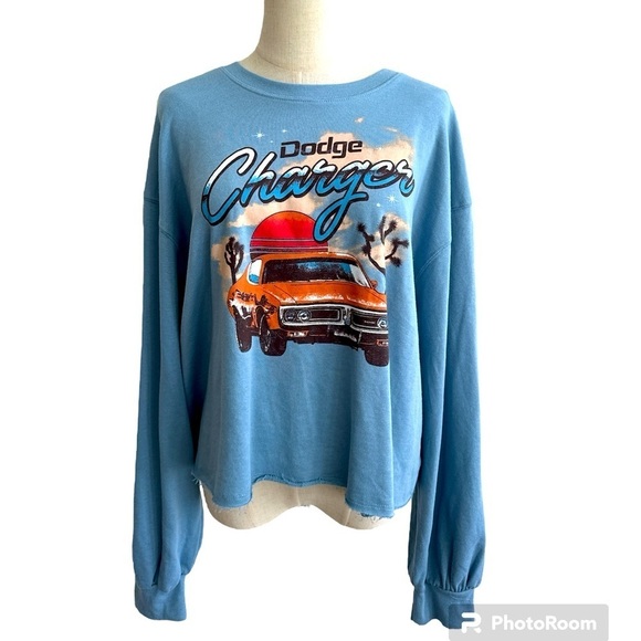 Target Dodge Charger Graphic Baby Blue Cropped Crew Neck Sweatshirt Size XXL - Picture 2 of 8